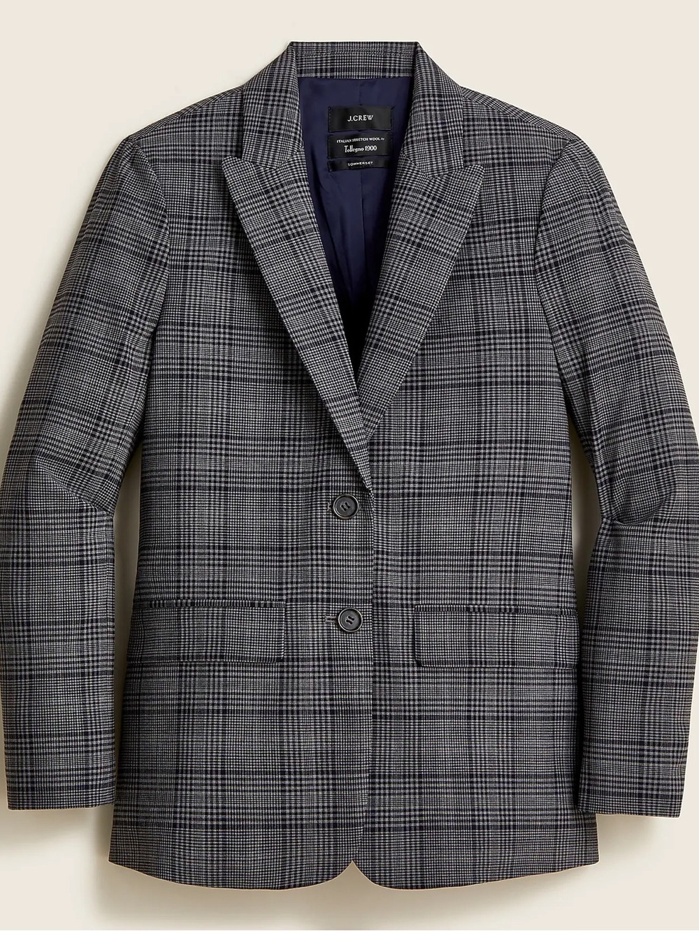 J. Crew Sommerset Tollegno 1900 Grey Blue Plaid Italian Wool Blazer Jacket 10